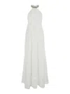 Shop Anjuna 'isabel' White Long Dress With Halterneck And All-over Embroidery In Cotton Woman