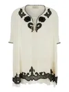 ANJUNA LALLA WHITE DRESS WITH CONTRASTING DETAILS AND APPLIED BEADS IN FABRIC WOMAN