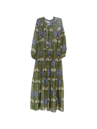 Anjuna Long Green Dress With All-over Print