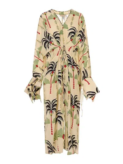 Anjuna Palm-print Cassandra Dress In Neutral