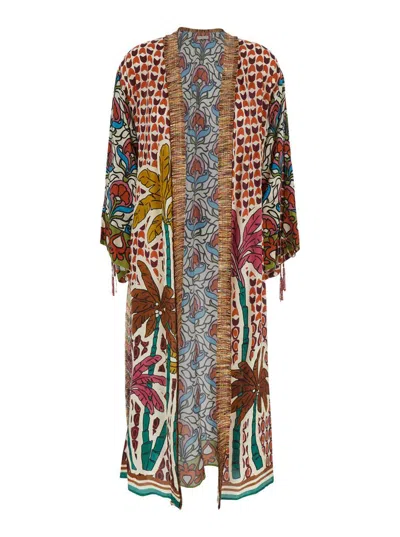 Anjuna 'megan' Multicolor Kimono With Drawstring Cuffs And All-over Print