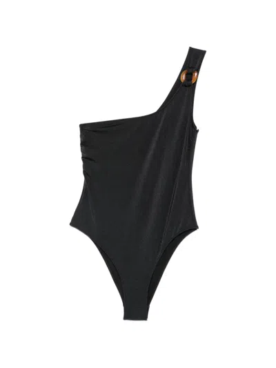Anjuna One-shoulder Ring-detail Swimsuit In Black