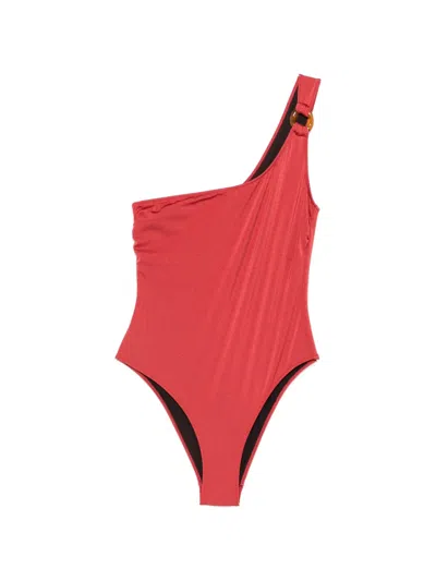 Anjuna One-shoulder Ring-detail Swimsuit In Red
