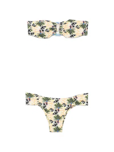 Anjuna Palm-print Bandeau Bikini In Green