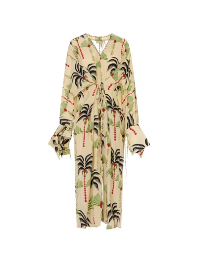 Anjuna Palm-print Cassandra Dress In Neutral