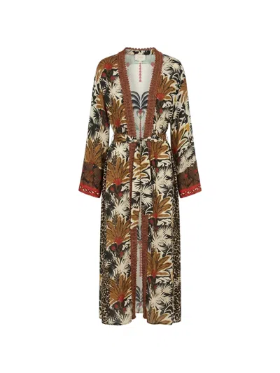 Anjuna Palm-print Leopard-panel Robe In Neutral