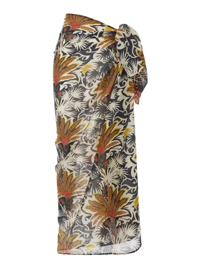 Anjuna Floral-print Leopard-trim Sarong In Brown