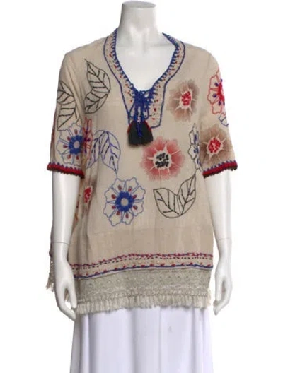 Pre-owned Anjuna Printed V-neck Tunic In Neutral