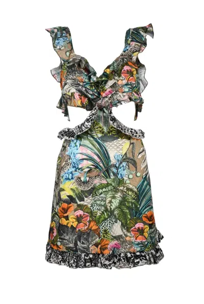 Anjuna Ruffled Mini Dress With Botanical Print In Multi