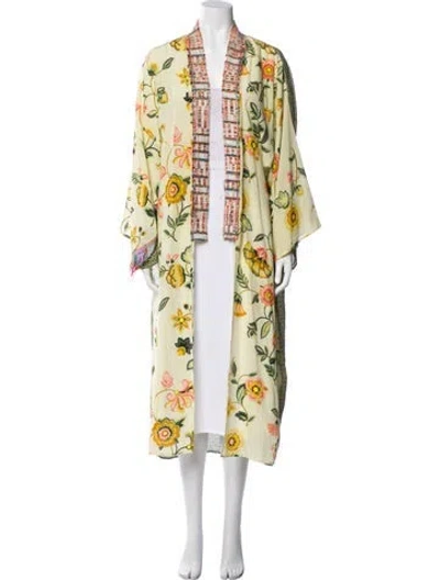 Pre-owned Anjuna Silk Printed Robe In Yellow