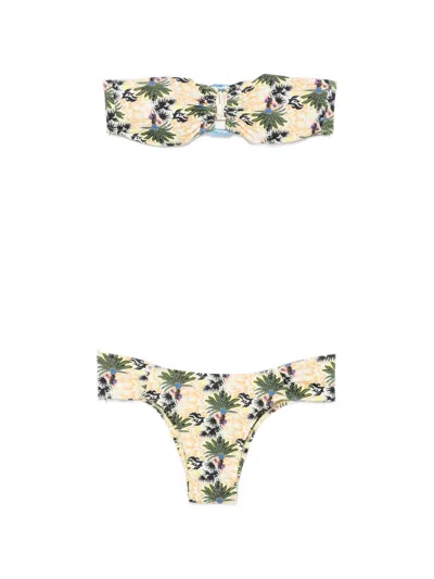 Anjuna Strap Bikini With Palm Print In Green