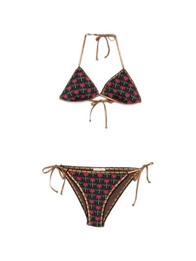 Anjuna Triangle Bikini With Palm Print In Black