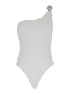 Anjuna White One-shoulder One-piece Swimsuit With Rhinestone Brooch Detail In Tech Fabric Woman In White