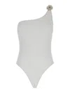 Anjuna White One-shoulder One-piece Swimsuit With Rhinestone Brooch Detail In Tech Fabric Woman In White