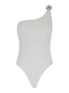 Anjuna White One-shoulder One-piece Swimsuit With Rhinestone Brooch Detail In Tech Fabric Woman In White