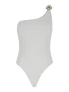 Anjuna White One-shoulder One-piece Swimsuit With Rhinestone Brooch Detail In Tech Fabric Woman In White