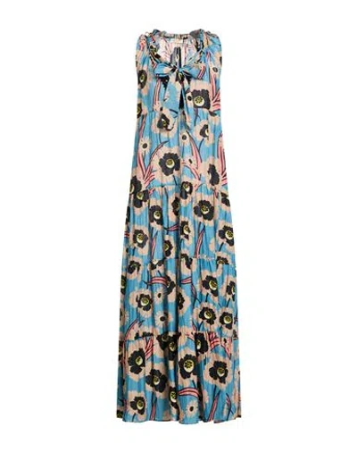 Anjuna Woman Maxi Dress Azure Size L Cotton, Silk In Multi