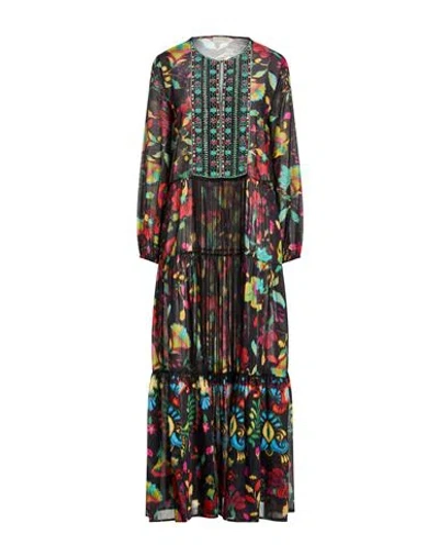 Anjuna Woman Maxi Dress Black Size L Cotton, Silk In Multi