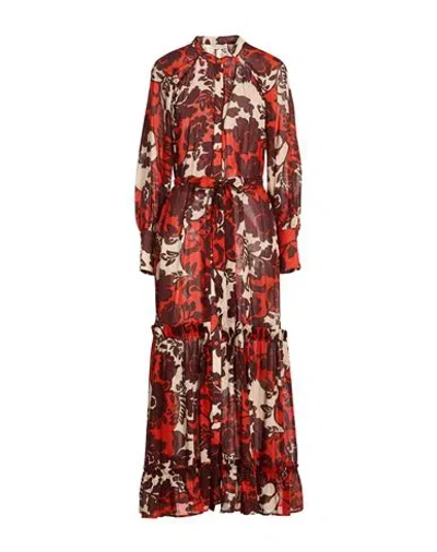 Anjuna Woman Maxi Dress Tomato Red Size L Cotton, Silk In Brown