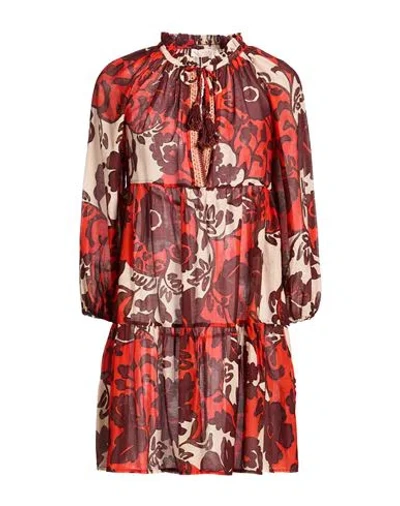 Anjuna Woman Mini Dress Red Size M Cotton, Silk