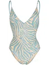 Anjuna Zebra-print Open-back One-piece In Blue