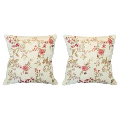 Pre-owned Anke Drechsel Contemporary Pair Of Cotton Pillows With Ornate Floral Embroidery In Sand