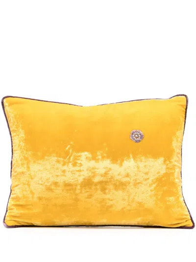 Anke Drechsel Floral-embroidered Velvet Cushion In Yellow