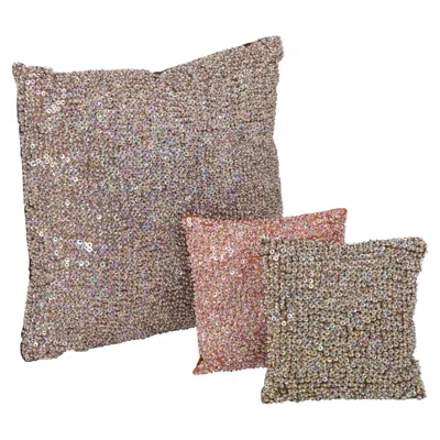 Pre-owned Anke Drechsel Set Of Three Hand-woven Silk Sequin Pillows By , Germany In Brown