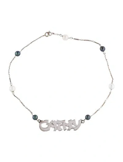 Pre-owned Anklet 14k Pearl 'cathy' Nameplate  In Multi