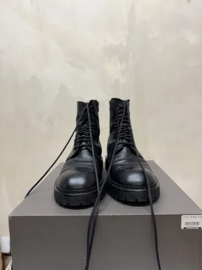 Pre-owned Ann Demeulemeester $1385 Combat Boots Stompers Lace High Top Zipper In Black