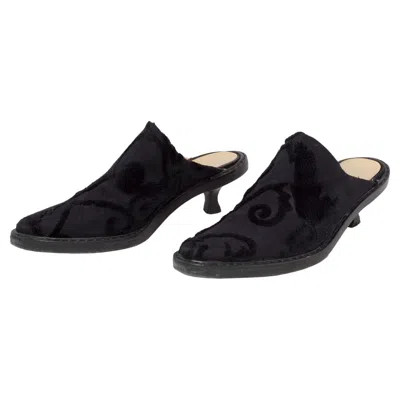 Pre-owned Ann Demeulemeester 1990's  Black Cut Velvet Kitten Heel Mules