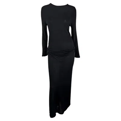 Pre-owned Ann Demeulemeester 1990s  Semi-sheer Black Long Sleeve Draped Waist Gown 38