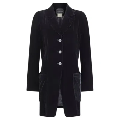 Pre-owned Ann Demeulemeester 1990s  Silk Velvet Long Line Jacket In Black