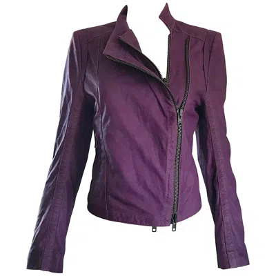 Pre-owned Ann Demeulemeester 1990s Purple Eggplant Leather 90s Fitted Vintage Moto Jacket