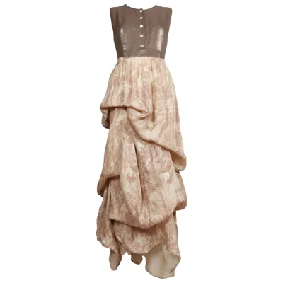 Pre-owned Ann Demeulemeester 1994  Taupe & Blush Linen Draped Runway Dress In Brown