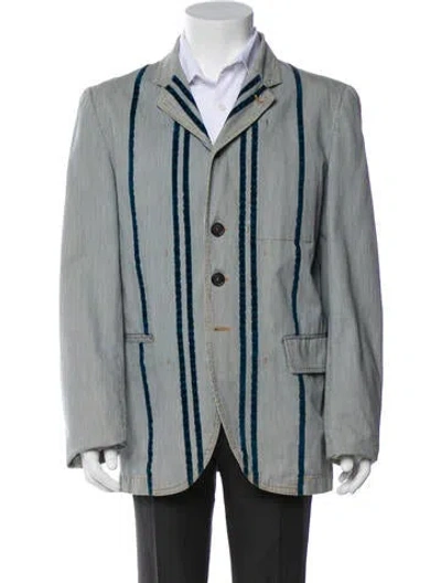Pre-owned Ann Demeulemeester 2014 Striped Peacoat In Blue