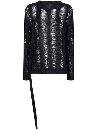 ANN DEMEULEMEESTER CILLA LADDER STITCH BOAT NECK OVERSIZE,2510.W.KN30.KN057.099 099 BLACK