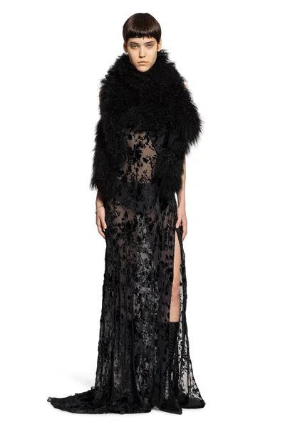Ann Demeulemeester Aaricia Long Bias Slip Dress In Velvet Devoré In Black