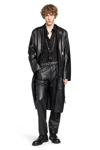 Ann Demeulemeester Adonis Coat In Satin Structured Leather In Black