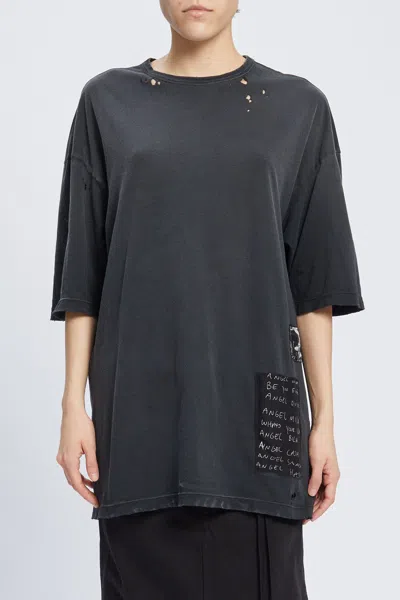 Ann Demeulemeester Aga High Comfort T Shirt With Printed Patches In Gray