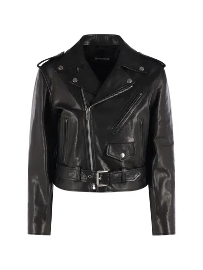 Ann Demeulemeester Agi Belted Biker Jacket In Black