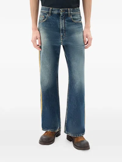 Ann Demeulemeester Alarik Stonewashed Stripe Trousers In Blue