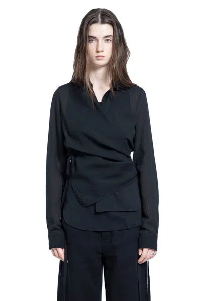 Ann Demeulemeester Alba Asymmetric Wrap Shirt In Black