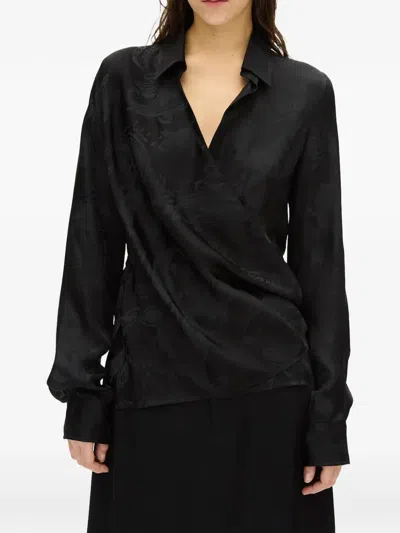 Ann Demeulemeester Alba Paisley-jacquard Wrap Shirt In Black