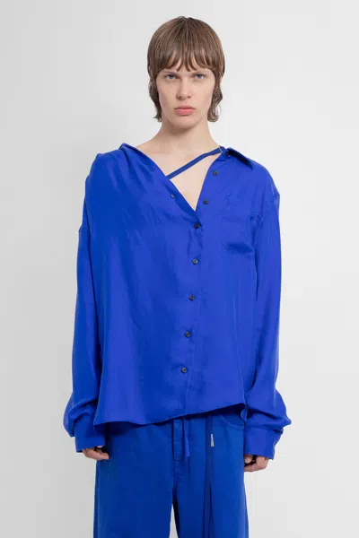 Ann Demeulemeester Amatus Dropped Shoulder Shirt In Blue