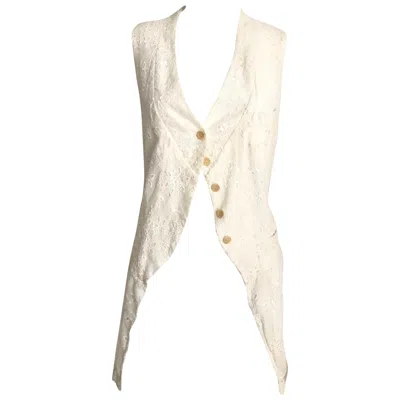 Pre-owned Ann Demeulemeester Ann Demeleumesteer Creme Eyelet Silk Vest In Sand