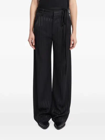 Ann Demeulemeester Anneke Striped-satin Trousers In Black