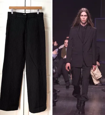 Pre-owned Ann Demeulemeester Archive Aw00 Look 16 Sample Wide Leg Pinstripe Pants In Black/grey
