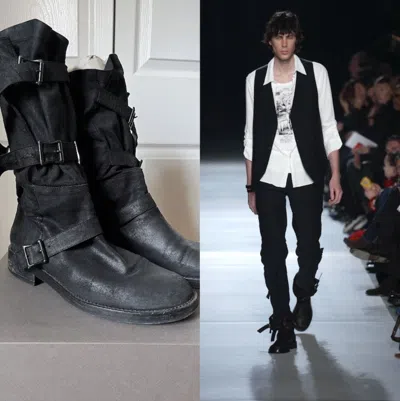 Pre-owned Ann Demeulemeester Archive Ss03 Blanche Re-edition Biker Strap Boots In Black