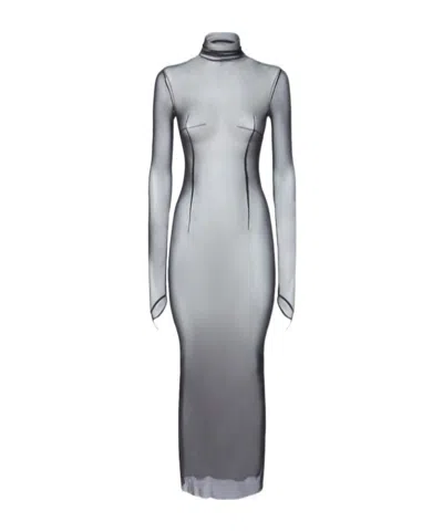 Ann Demeulemeester Aris Long Sleeve Tulle Midi Dress In Gray